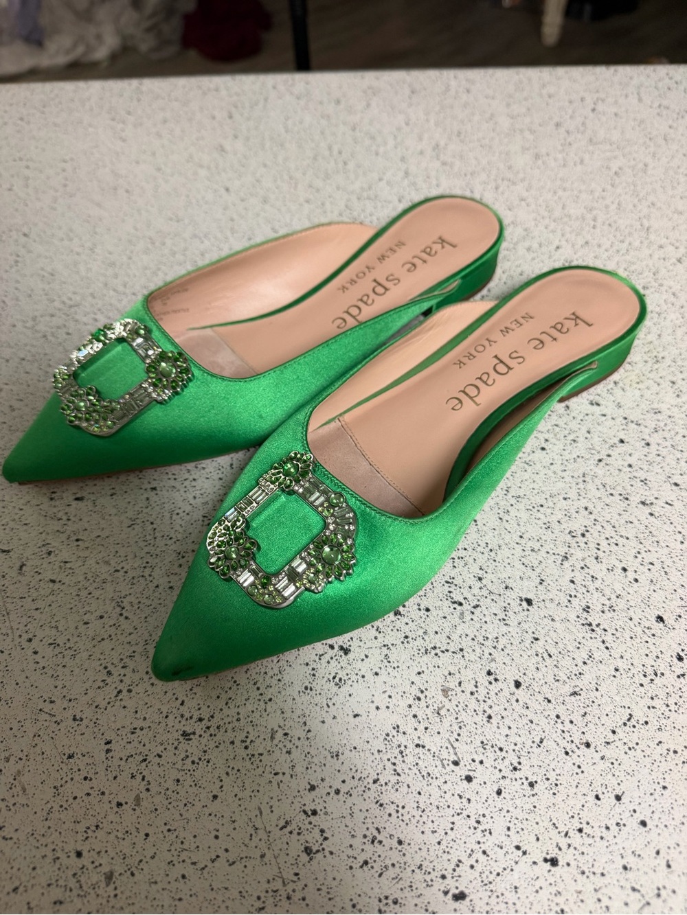 Kate Spade Women’s Buckle Up Slide Mule Shoes Green Bridal Pointed Toe Sz 7.5